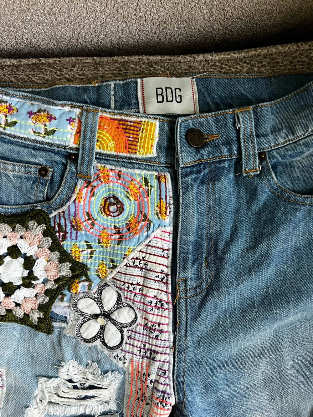 BDG Blue Patchwork Straight-Leg Jeans with Embroidered Accents - Picture 7 of 12